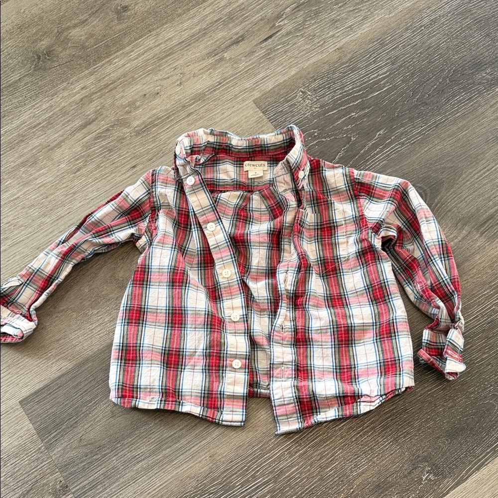 Crewcuts Kids Plaid Button Down Shirt - Red, Blue, and White